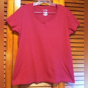 St. Johns's Bay Women's Pink Short Sleeve V-Neck T-Shirt 100% Cotton Size L